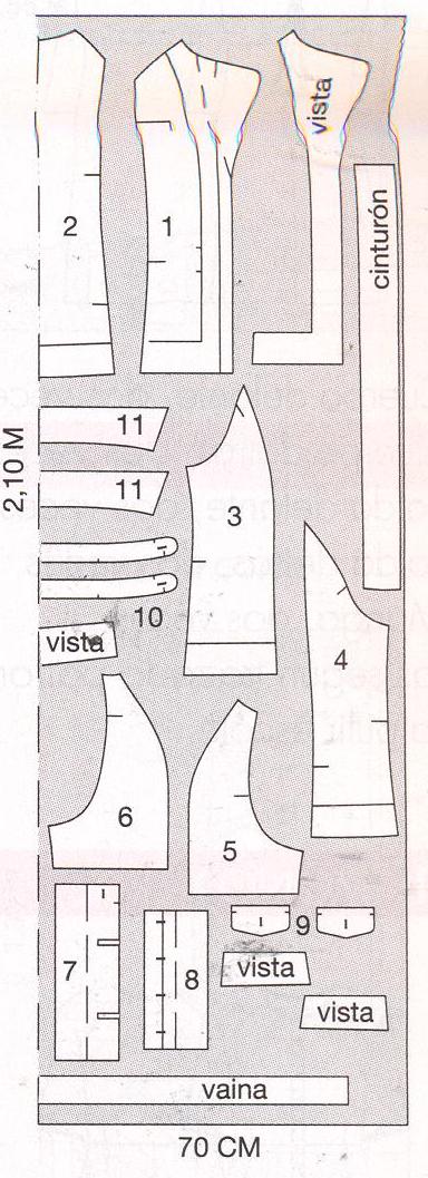 PATRONES №293 ESPECIAL VACACIONES 2010 июнь Модель 22 . Рубашка сафари реглан. Схема раскроя