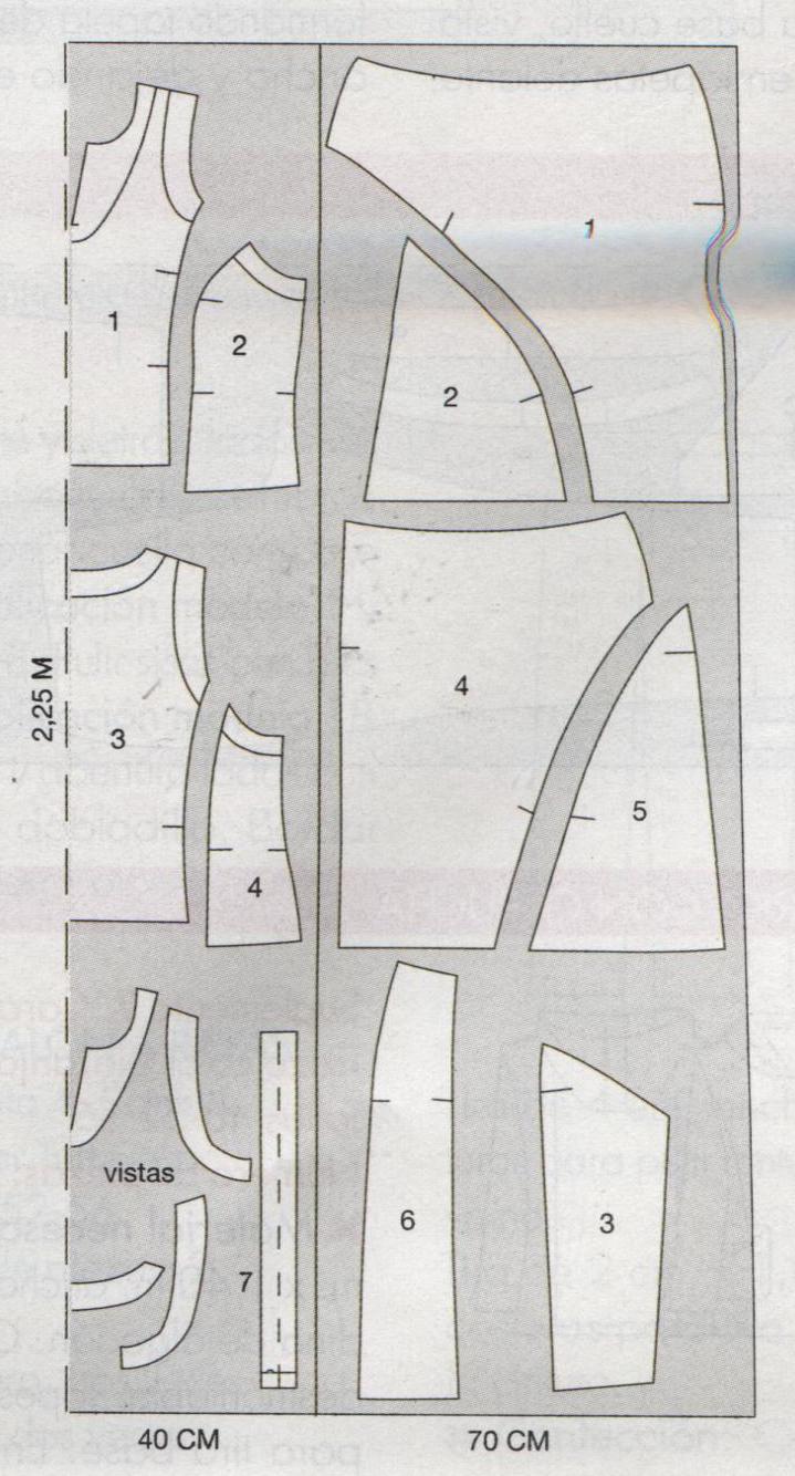 PATRONES №2 TALLAS GRANDES 2011 EXTRA модель 23, 24. Топ с тесьмой и ассиметричная юбка. Схема раскроя