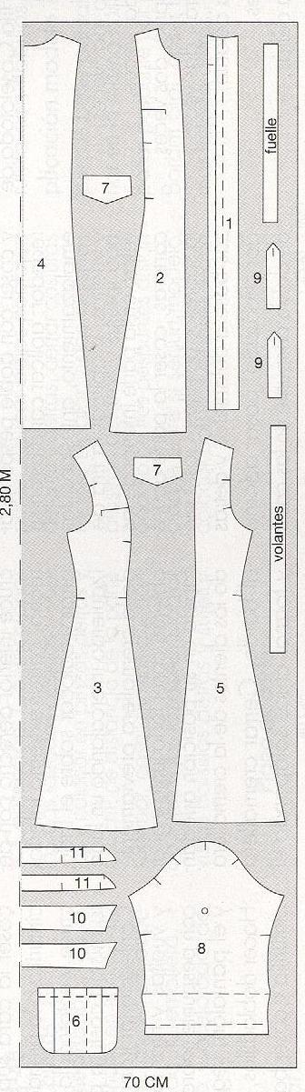 PATRONES extra №3 СOSTURA FACIL 2011 Модель 9. Платье рубашечного кроя. Схема раскроя