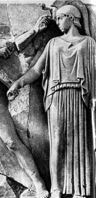 Афина. Деталь метопы из храма Зевса а Олимпии. Перед 460 г. до н.э. 