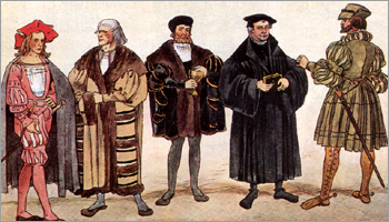 Костюм Германия XVI в. Мужские головные уборы, платье в складку