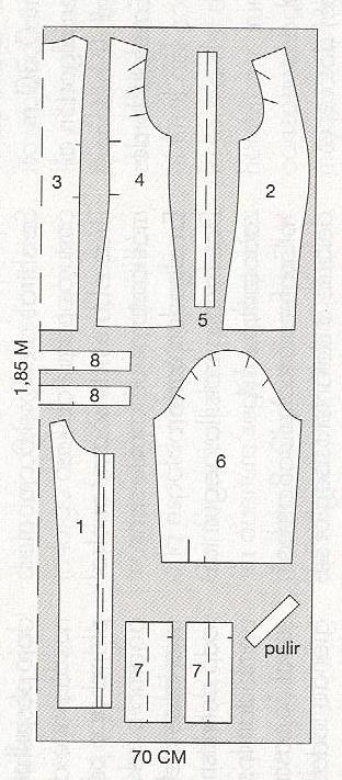 PATRONES №301 ESPECIAL PRIMAVERA 2011 февраль Модель 19. Рубашка с воротником-полоской. Схема раскроя