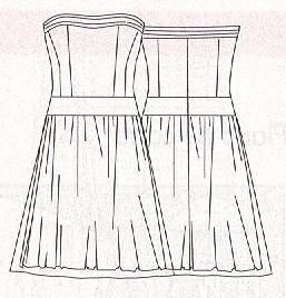 PATRONES №310 ESPECIAL invertino 2011 ноябрь Модель 35. Платье с юбкой из тюля  Технический рисунок