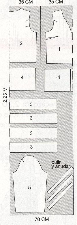 PATRONES №294 PLENO TEMPORADA Verano 2010 июль Модель 28. Блузон с поясом на сборке. Схема раскроя